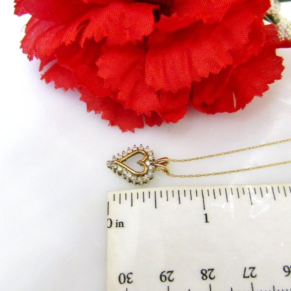 Diamond Heart Pendant Necklace Solid 10k Yellow Gold Genuine Natural Real - Picture 8 of 10